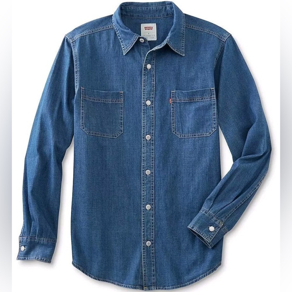 Levi’s Men’s Medium Wash Denim‎ Double Pocket Button Down Shacket Size Large
